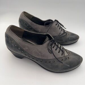 Fidji Gray Leather Oxford Lace-Up Wingtip Detail Women's Loafers Size 35/4.5-5US